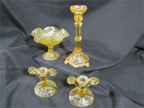 Orange Glassware Collection, Candy Dish and candle Stick Holders