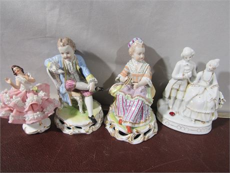 4 Piece Male and Female Figurines in Court Costumes