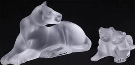 Lalique Crystal Lion Figurines