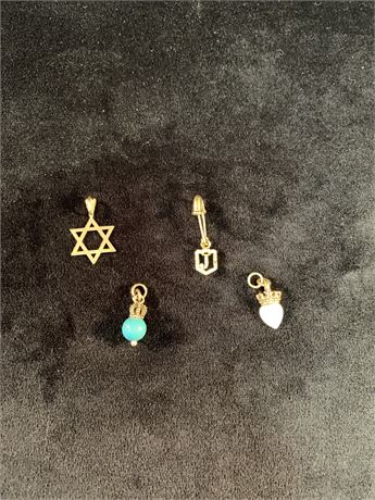 Lot of 4 Pendants, One Stamped 14k