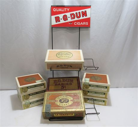 Vintage Cigar Box Lot with R. G. Dun Advertising Stand