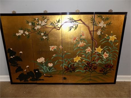 Hand Painted 4 Panel "Asian Floral" Art