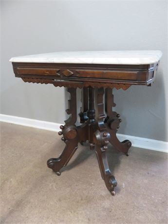 Victorian Eastlake Style Marble Top Table