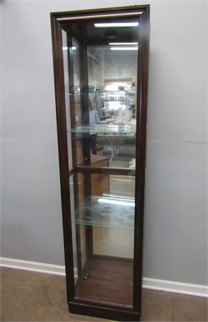 Tall Narrow Lighted Wooden Display Cabinet, Glass Shelves