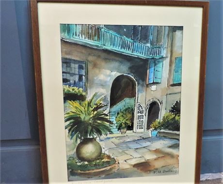 Signed F. A. Daetrims Brulatour Courtyard French Quarter New Orleans Water Color