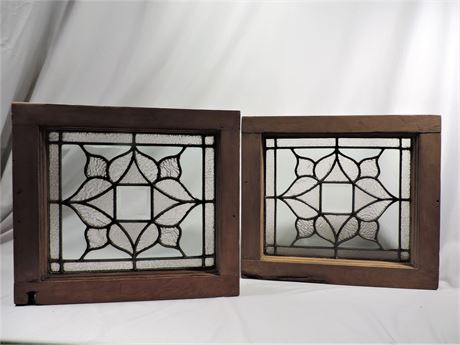 Vintage Leaded Stain Glass Window Set