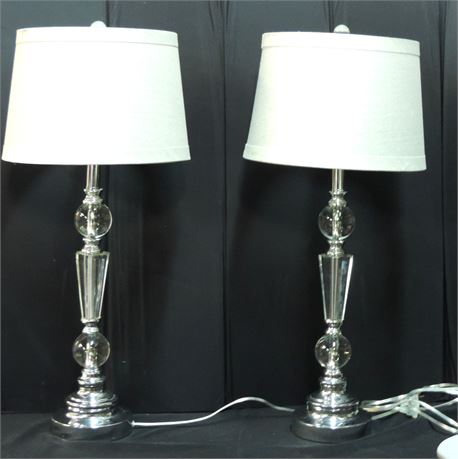 Pair of Chrome Style Crystal Lamps