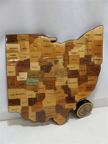 State of Ohio Wood Species Mosaic Counties Wall Clock Plaque
