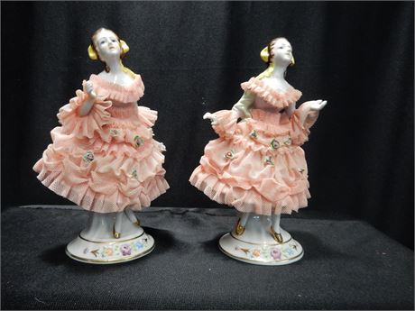 Collectible Ceramic Dresden Style Lace Vintage Ladies