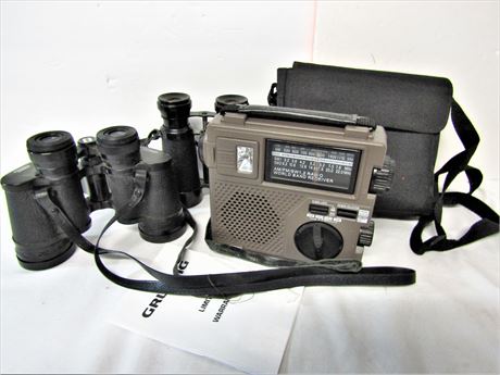 Vintage Bushnell Binoculars, Grundig Emergency Radio