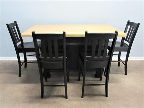 Black Wash Finished Center Island with Butcher Block Top and 4 Chairs