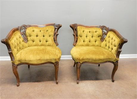 Vintage Upholstered Corner Chair / Button Tufted / Set (2)