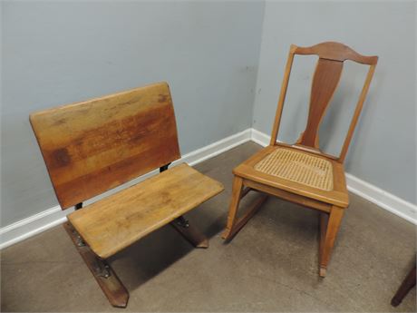 Vintage Child Size Cane Rocker / Student Chair