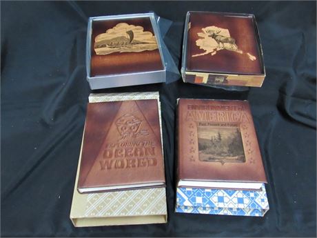 4 Vintage 1960's to 1970's Leather-bound Books with Boxes