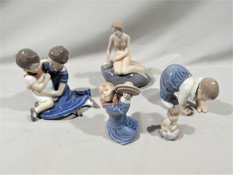 5 Piece Porcelain Figurine Lot - Royal Copenhagen and Bing & Grondahl