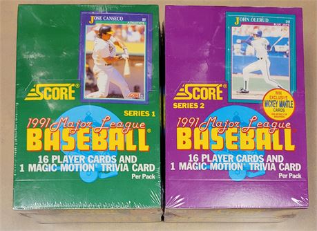 1991 Score Baseball Cards 2 Wax Box Lot with Series 1 and 2