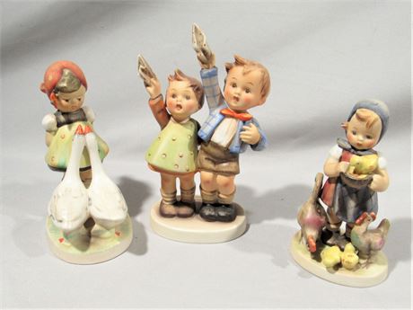 3 Goebel Figurines - Feeding Time, Goose Girl & Auf Weidersehen