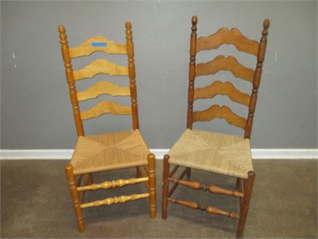 Two Ladder back Chairs with Rush Seats