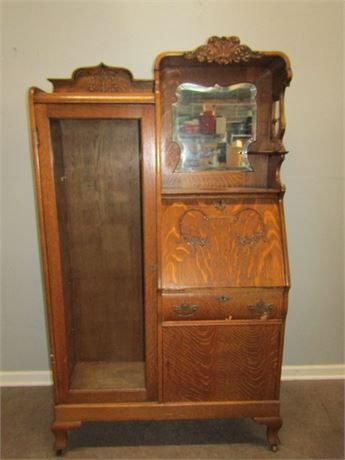 Antique Oak Side by Side Secretary Desk, with Orginal Finish and Key