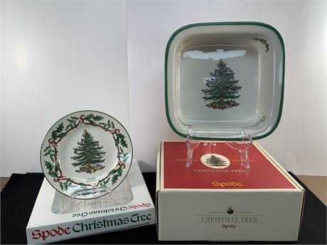 Spode Square Rim Dish Grandfather First 2001 Plate Christmas Tree Pattern