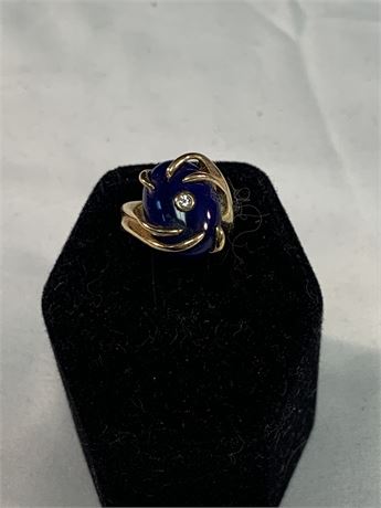 14 kt GOLD Ring LAPIS with Diamond