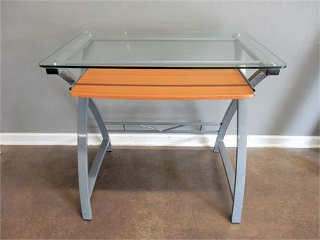 Contemporary Wood and Glass Desk with Metal Base