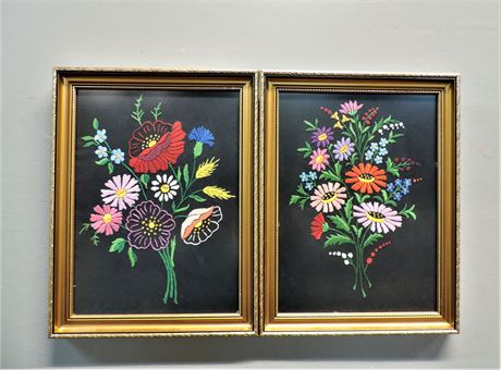 Embroidered Floral Art Framed