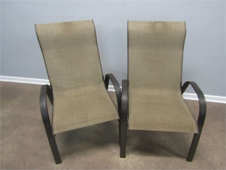 Set of Two Patio Metal Chairs, Tan Color