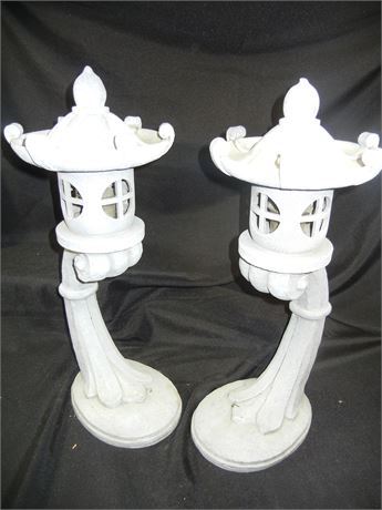Two Large Ceramic Asian Candle Lanterns