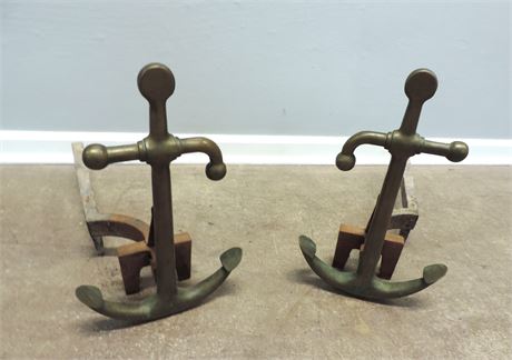 Bronze Fireplace Anchor Andiron Set