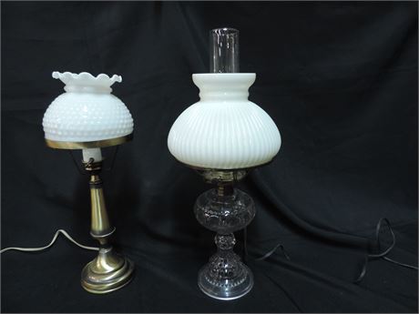 Vintage Milk Glass Habnail Student Table Lamps