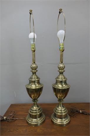 Torch Brass Stiffel Table Lamps without Shades, A Matching Pair