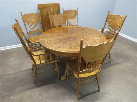 Oak Pedestal Dining Table Set