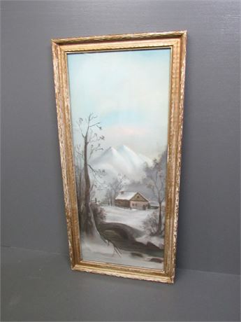 Vintage Winter Scene Print with Weathered Frame