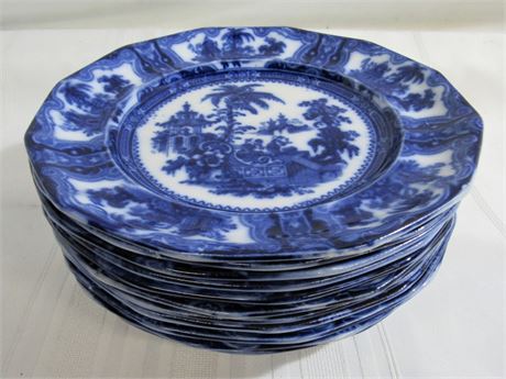 Vintage/Antique Kyber W. Adams Co. Flow Blue Dinner Plates - 11 Plates
