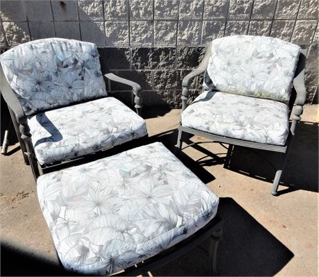 Two Patio/Sunroom Chairs with Matching Ottoman
