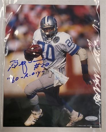 BILLY SIMS 8x10 SIGNED AND CERTIFIED PHOTO DETROIT LIONS