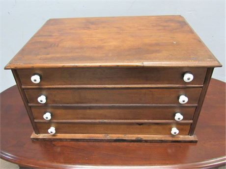 Antique 4 Drawer Spool Cabinet with Porcelain Pulls