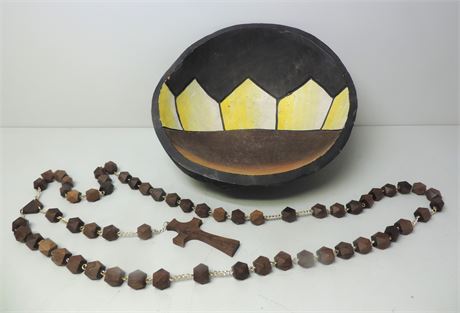 Large Carved Wood Bowl / Rosary