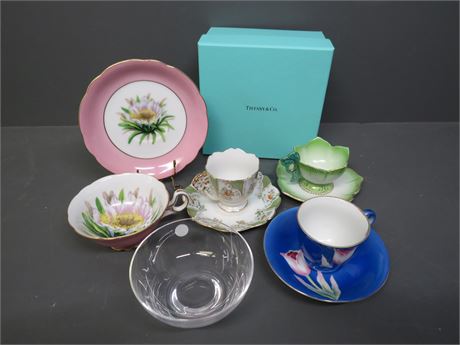 TIFFANY & CO. Crystal Bowl / Occupied Japan Porcelain Tea Cups & Saucers