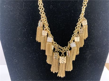 COACH Gold Fringed Tassels Bib Necklace