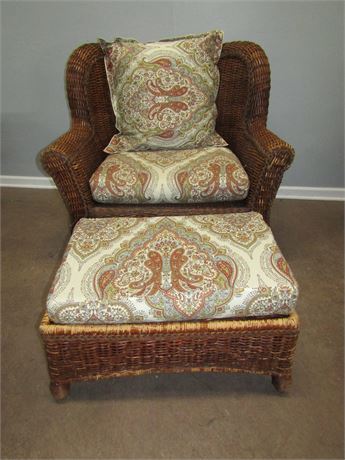 Wicker Lounge Chair and Ottoman