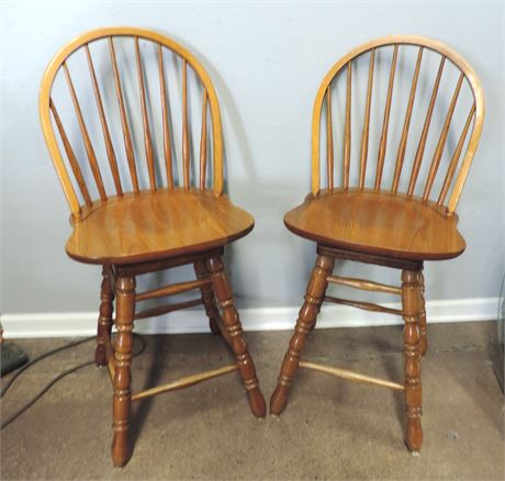 Pair of Solid Wood Counter / Bar Swivel Stools