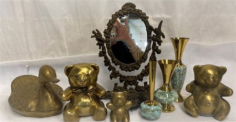 Brass Bear Family, Cast Iron mirror, Delft Holland lot
