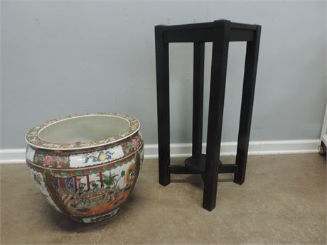 Solid Wood Plant Stand / Ceramic Planter