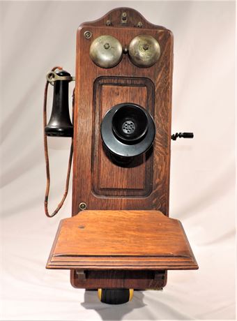 Antique Kellogg Solid Wood Cranking Wall Phone