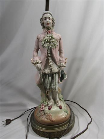 Vintage Victorian or Colonial Figurine Porcelain Lamp Metal Filigree Base