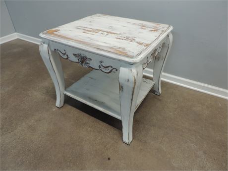 Vintage Shabby Chic Whitewash Accent Table