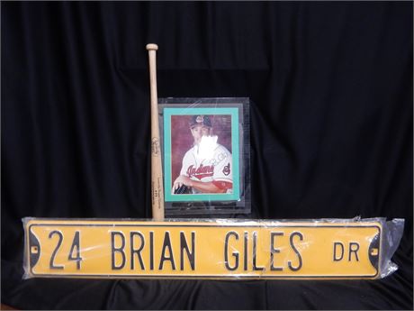 Signed Cleveland Indians Brian Giles Photograph Metal Plate and More