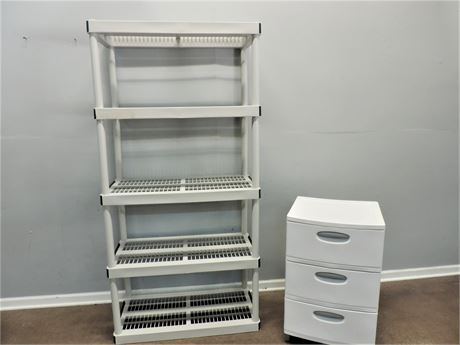 Four Shelf Storage Utility Unit & Modular Three Drawer Storage Chest